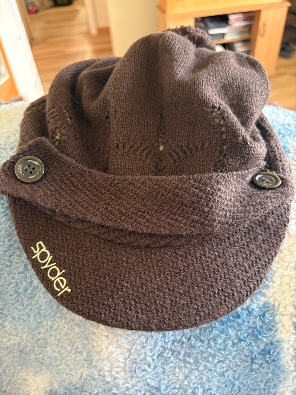 Spyder Brown Knit Visor Beanie with Button Detail